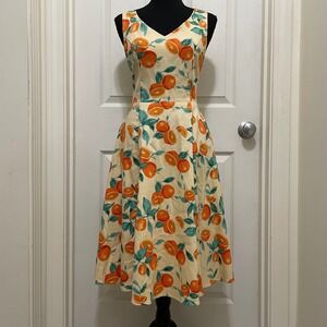 Eva Rose Orange Citrus Fruit Print Dress Fit Flare Small Picnic Retro Rockabilly